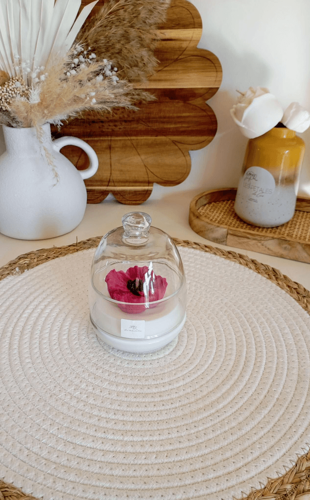 Bougie Fleur Coquelicot | Cloche en verre 