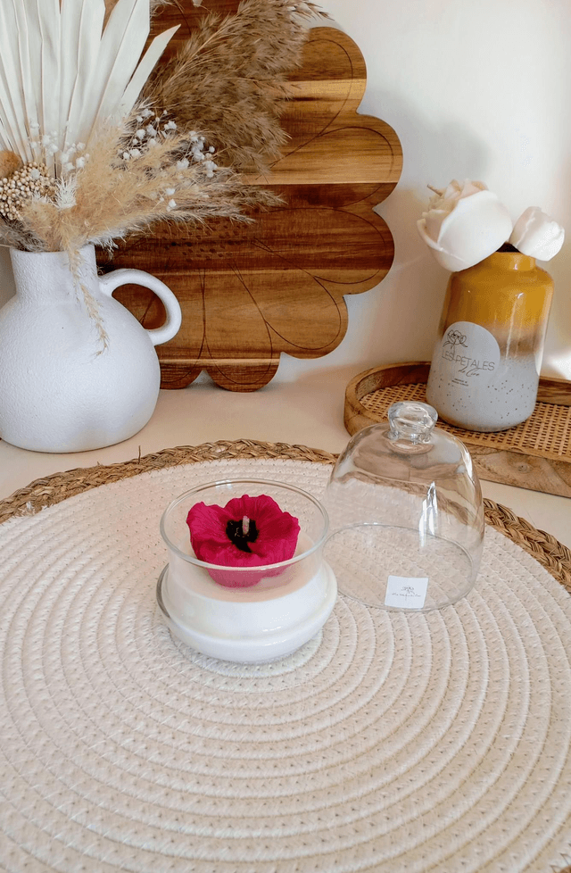 Bougie Fleur Coquelicot | Cloche en verre 