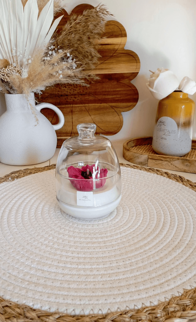 Bougie Fleur Coquelicot | Cloche en verre 